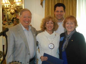 Pictured (l-r) are  Larry Smoose, Media Rotary president; Julie Shopa; District 7450 Governor Chad Rosenberg; and Rotary International Director Julia Phelps.